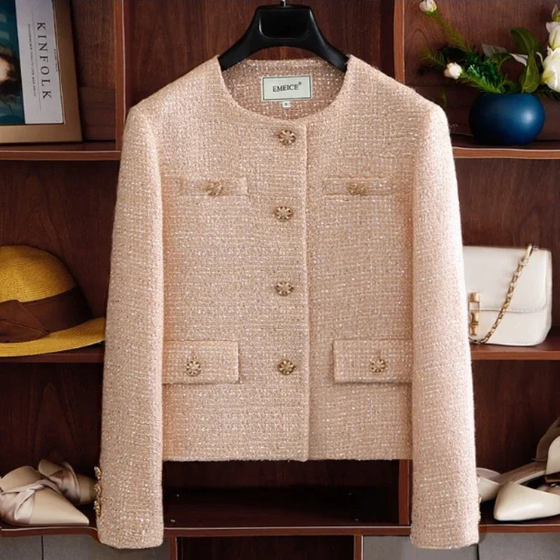 Small Fragrance Runway Fall Winter French Tweed Wool Sweet Pink Jackets Coat Womens Chic High End Female Outerwear Suit 250122
