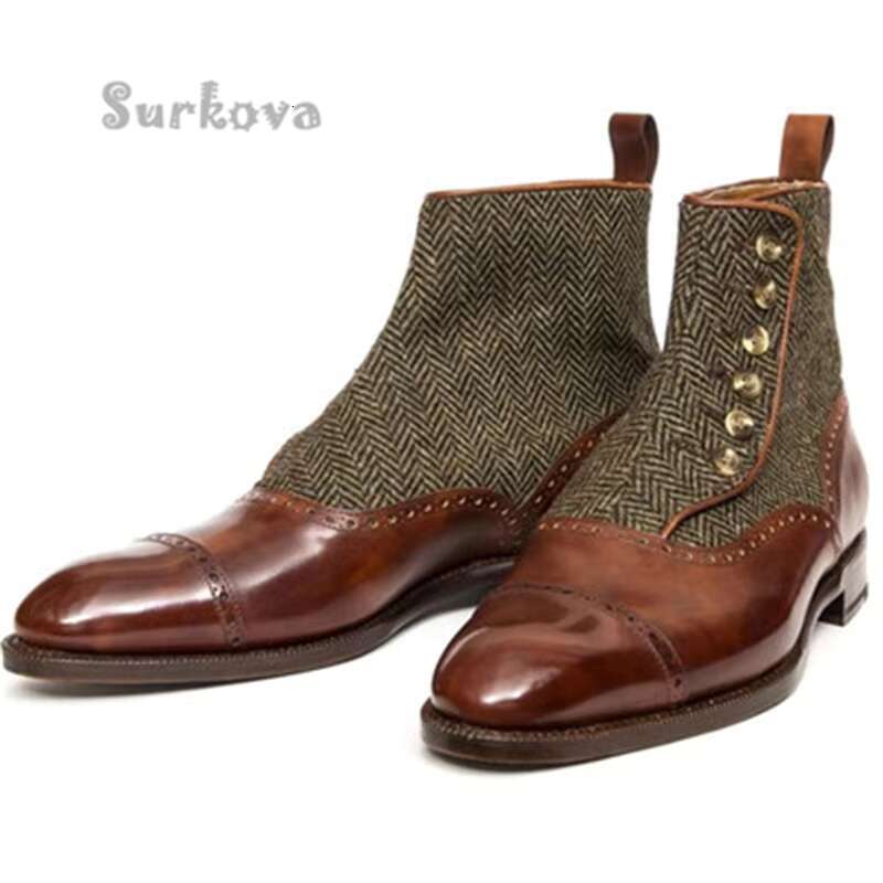 Flat Wedges Pu Leather Ankle Fashion Pointed Toe Button Metal Decoration Suede Casual Men's Shoes Large Size Short Boots
