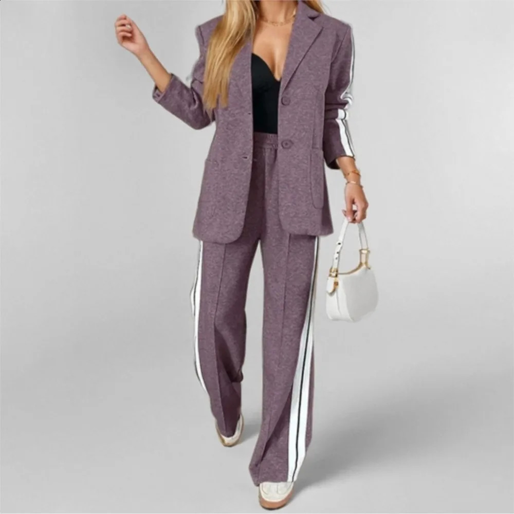2025 Autumn And Winter Long Sleeves Suit Womens Suit Fashion Pimp Stitching Pants Pocket Female Office Blazer 2 Piece Set 250122