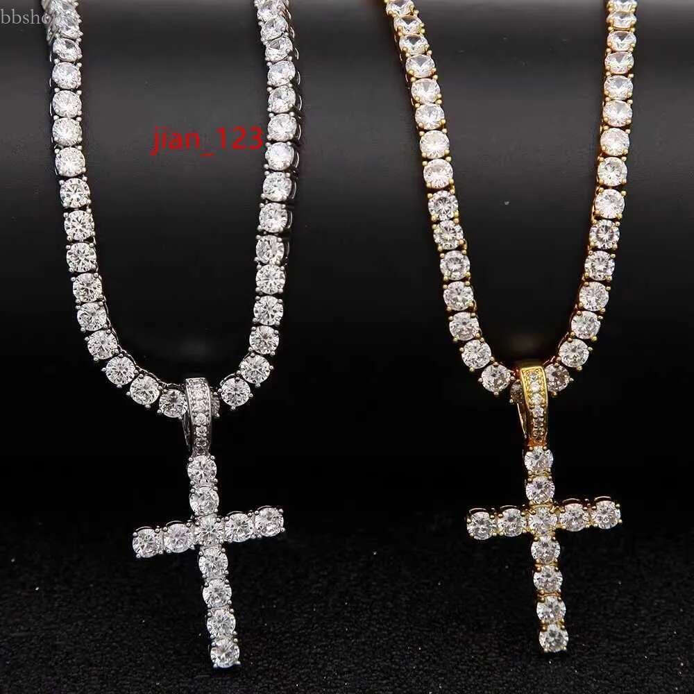 Cross Pendant Hip Hop 4mm 5mm Vvs Moissanite Dia Tennis Chain Sier for Women Men Jewelry