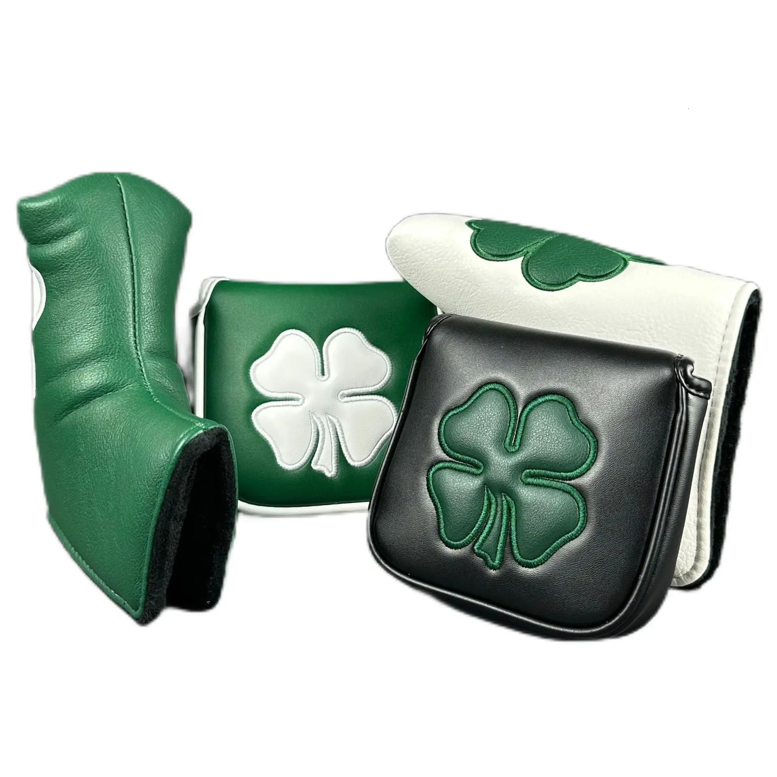 Golf Head Cover Clover Golf Putter Cover Mallet Putter Headcover Leather Golf Club Head Covers for Mallet for Heel Shaft 250114