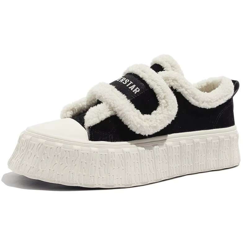 SyfIyno New Winter Women Breathable Warm White Black Wool Sneakers Casual Running Platform Y2K Lolita Shell Shoes