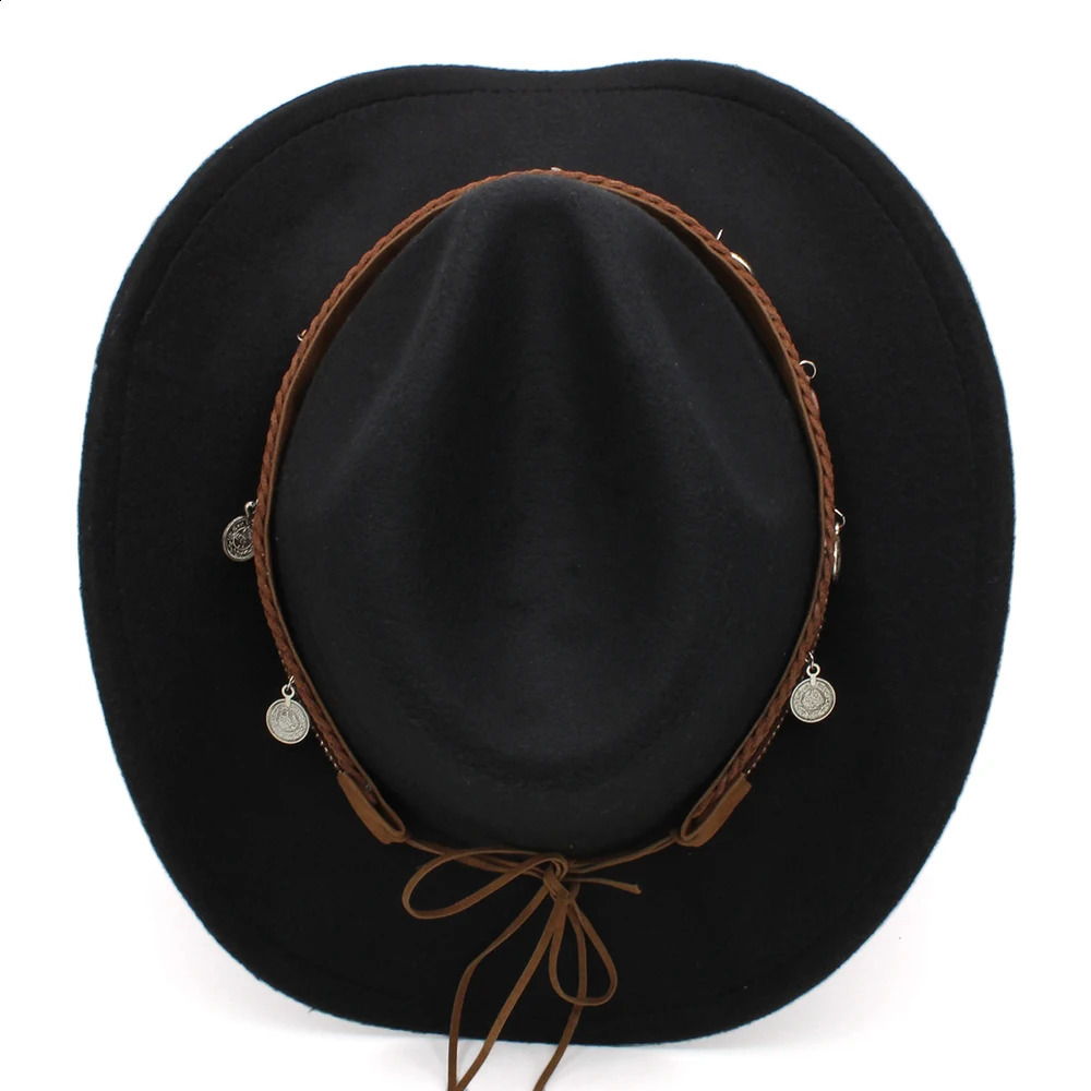 Western Cowboy Top Hat with Curled Eaves Retro Riding Mens and Womens Woolen Felt Jazz Sunshade 250118