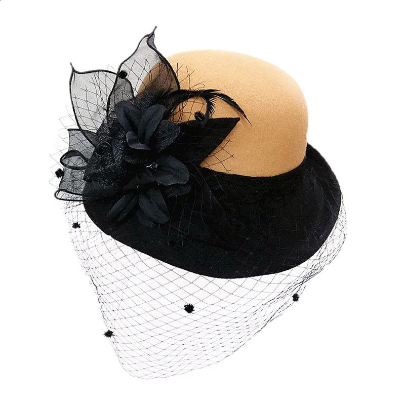 net shamao female British Hepburn wind hat qiu dong socialite basin of French fashion cap flowers trilby restoring ancie 250118