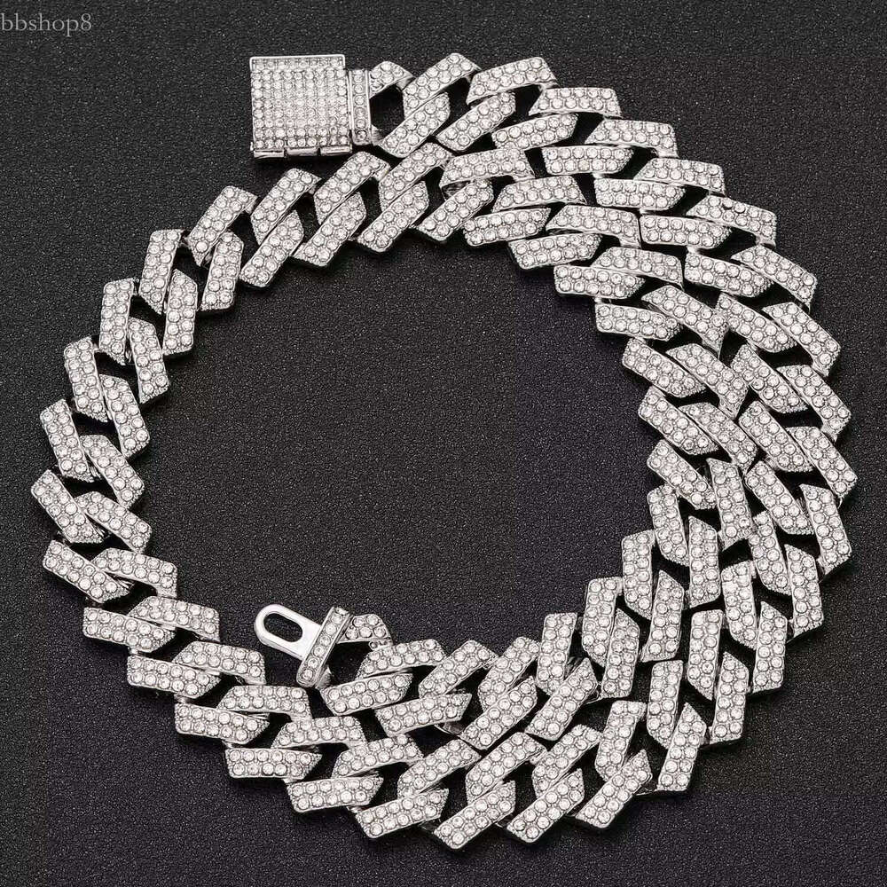 European American Male Hip Hop Necklace 14mm Pink White Dia Cuban k Clavicle Chain