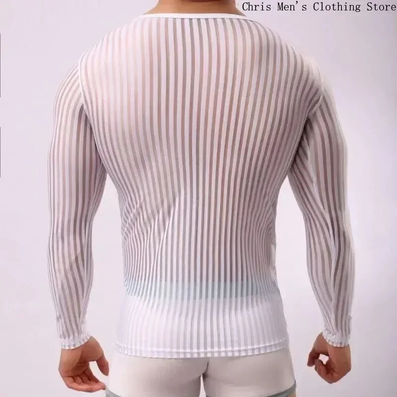 Mens Breathable Quick Drying Training Tight T-shirt Sexy See-through Mens T-shirt Muscle Men Stretch Casual Base Long Sleeve Tee 250117
