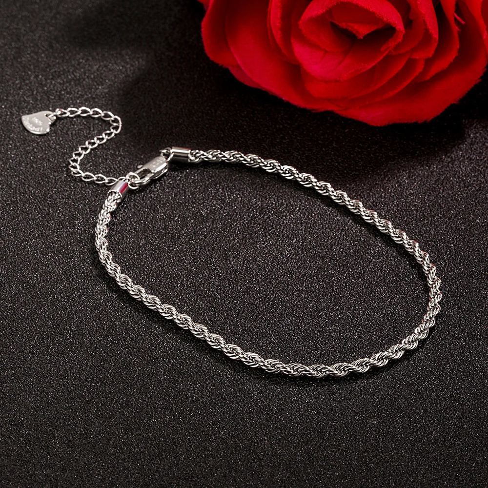 Minimum 925 sterling silver rope chain ankle bracelet for women adjustable bead chain ankle bracelet beach barefoot jewelry 250110