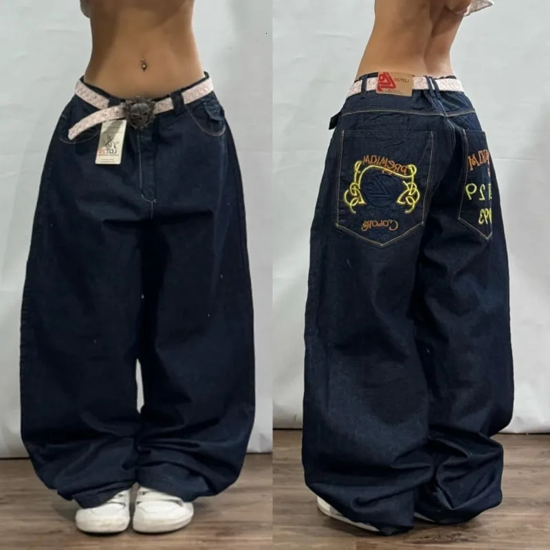 American Trend Vintage Hip Hop Letter Embroidery Pattern Baggy Jeans Men And Women Y2K Harajuku Gothic Wide Pants Streetwear 250117