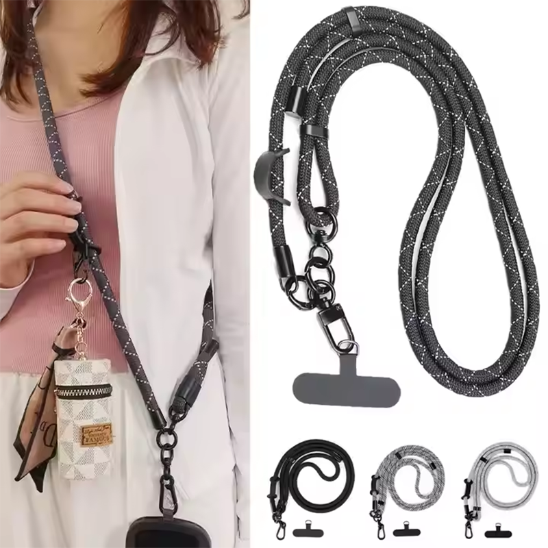 Factory Custom LOGO 10mm Round Shape Lanyard for Cell Phone Universal Long Mobile Phone Strap Lanyard Phone Lanyard Patch Dual Buckle