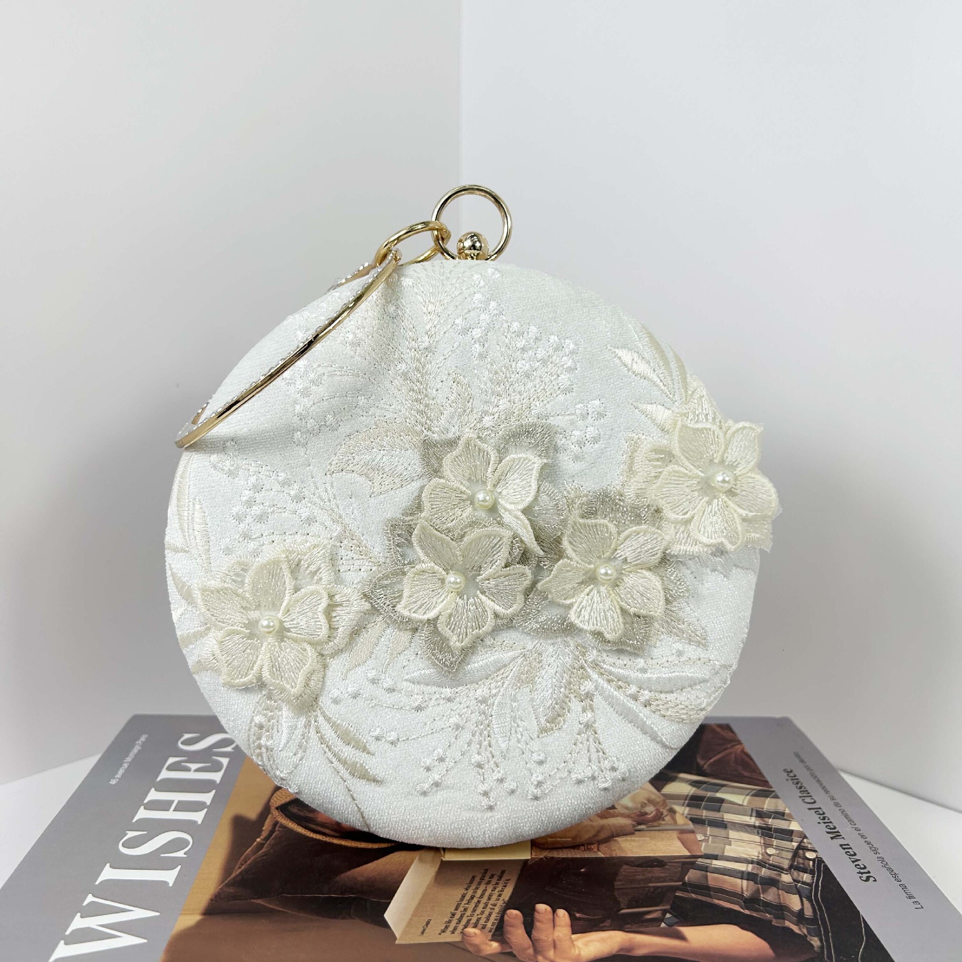 Chinese Style Socialite Cheongsam Hand-Held Embroidered Dress, Evening Gown Temperament Diamond Studded Banquet Bag, Diagonal Cross Small Round Bag