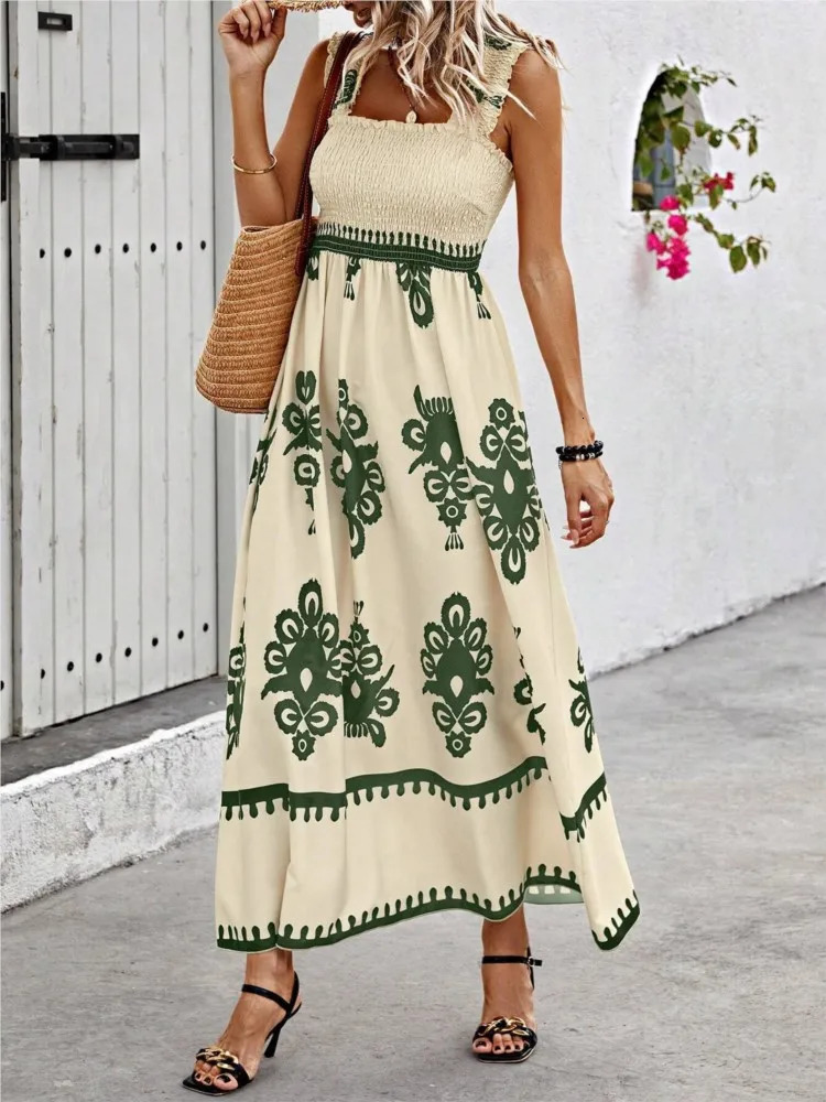 Summer Sexy Halter Beach Holiday For Womens Sundress Fashion Printed Elastic Chef Simple Elegant Female Party Dresses 250113
