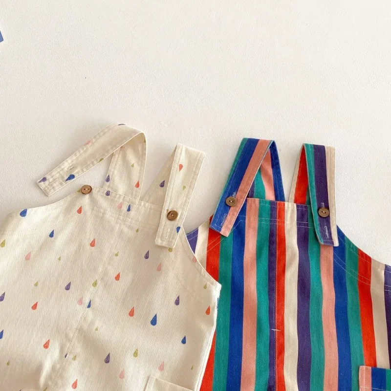 Spring Childrens Clothes Fashion Overalls Polka Dot Striped Jumpsuits Boys Girls Suspenders Pants Kids Playsuit 250117