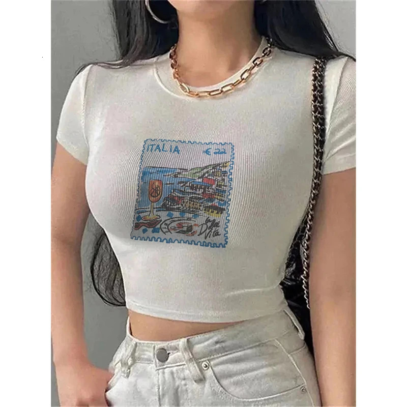 Vintage Streetwear 2000s Summer Casual Gothic Baby Tee Y2k Style Aesthetics Grunge Women Short Sleeve Tshirt Emo Girl Crop Tops 250121