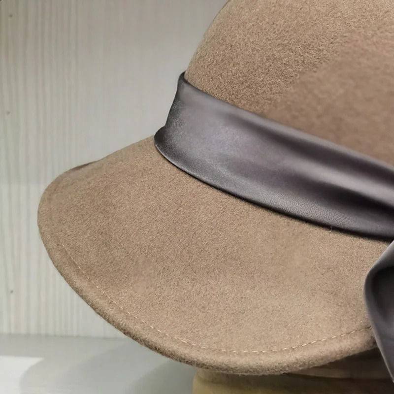 Winter Cloche Round Hat for Women Wool Fedora Hats Warm Wide Bim Floppy Ribbon Bowknot Church Dress Felt Bucket 250118