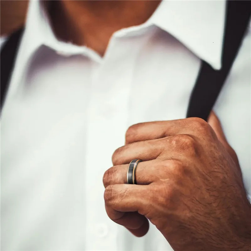 Tigrade mens brushed tungsten black ring gold edge 6/8mm unisex mens wedding ring suitable for couple name and date carving 250109
