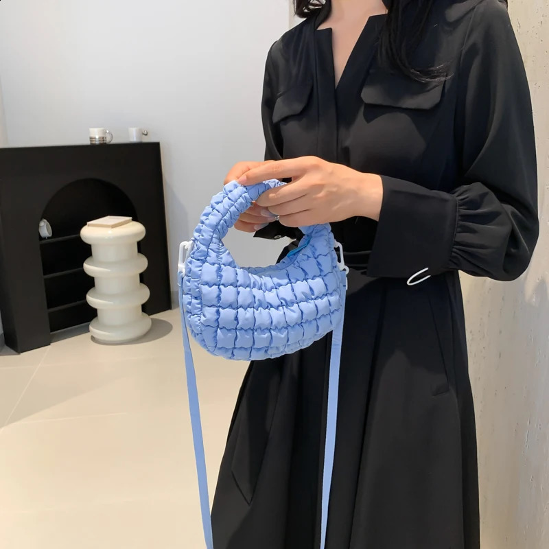 Women Puffer Tote Bag Pleated PU Leather Cloud Bubbles Hobo Solid Padded Bag Removable Strap Cute Pouch for Party Vacation 250113