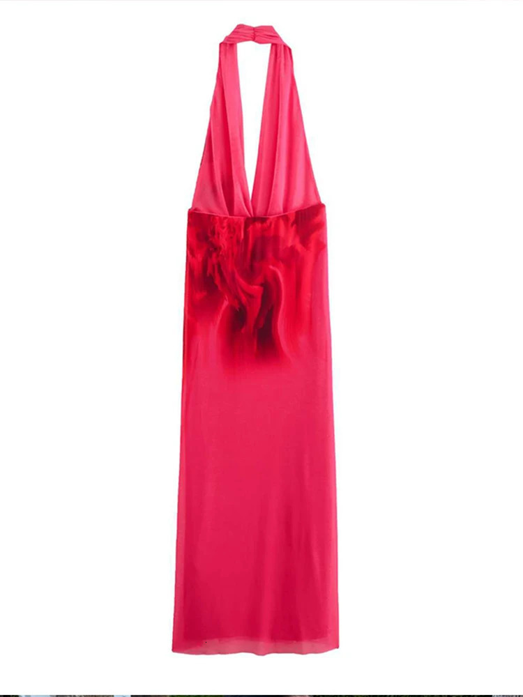 Women Halter Print Elegant Evening Party Dresses 2024 Summer Backless Bodycon Temperament Sleeveless Ladies Drape Tie Dye Dress 250121