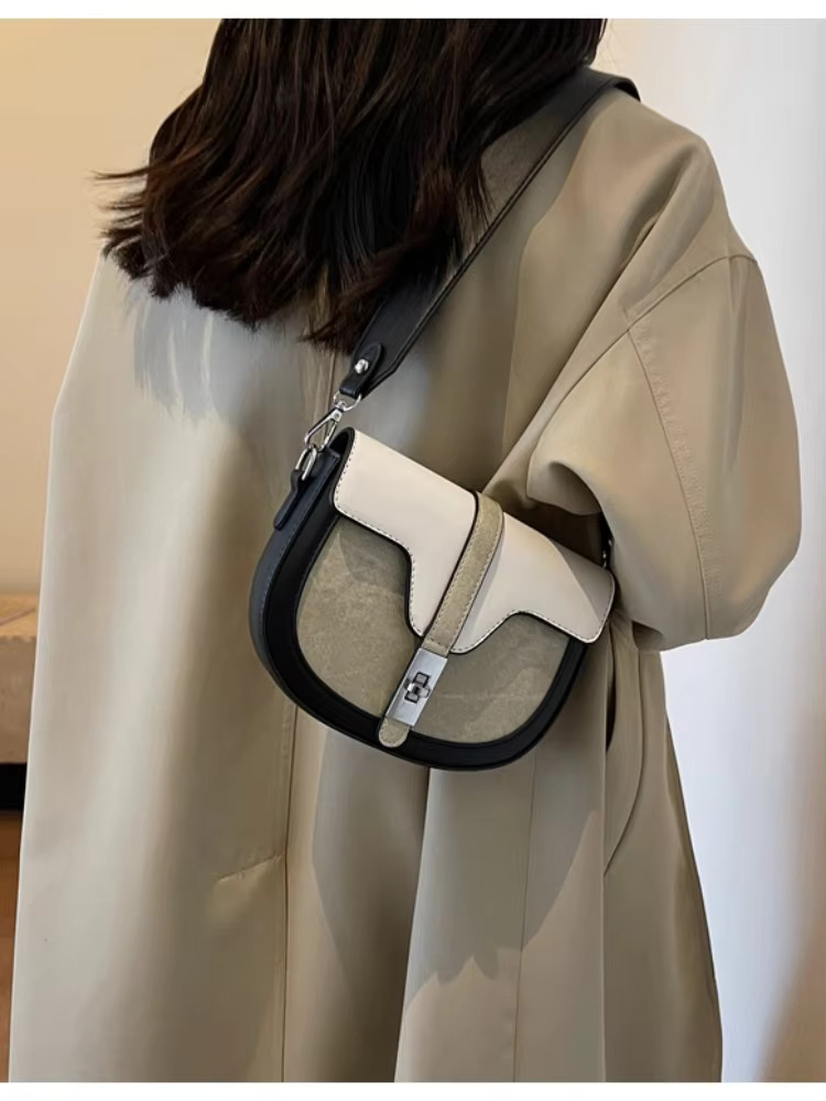 Spring 2024 Designer Hit-Color England Style Saddle Small First Layer Cowhide Leather Women Shoulder Crossbody Bag