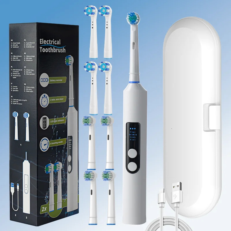 Round head electric toothbrush rotating visual display automatic rechargeable adult couple men and women gif 250115