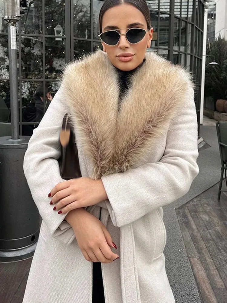 Elegant Woolen Lace Up Long Coat Women Mao Big Lapel Sleeve Overcoat Female 2024 Winter Fashion Thicken Warm Coats Lady 250110