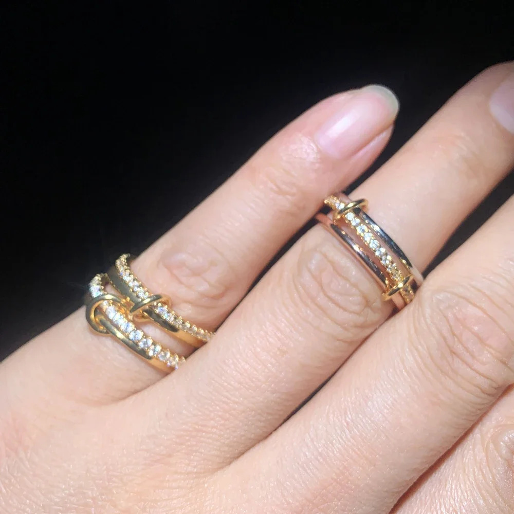 Style 3-Color 4-Link Mixed Finger Jewelry Micro Laying Cubic Zircon Womens Fashion Stacked Ring 250109