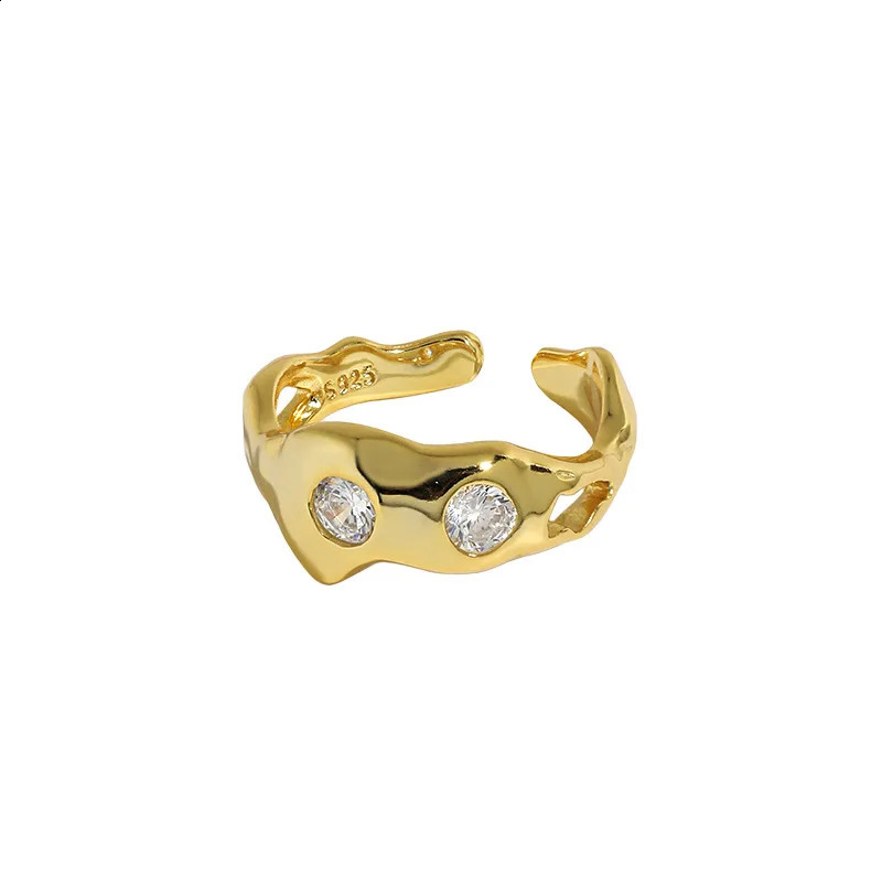 SHANICE 100% S925 Sterling Silver Open Ring Ins niche minimalist irregular surface micro-inlaid zircon Friendship 250117