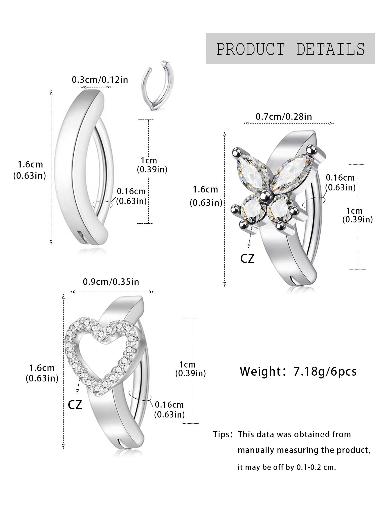 Stainless Steel CZ Butterfly Belly Button Ring Piercing Heart Navel Barbell Jewelry Plated 18K Gold Reverse Curved Rings 250110