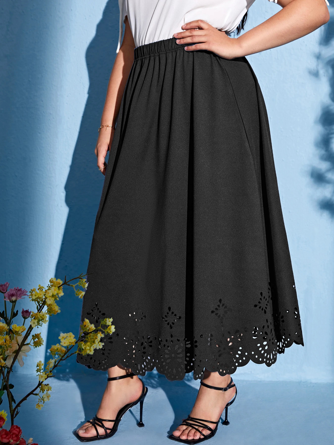autumn 2024 plus size womens skirt with gentle elegant and temperament style slit n solid color 250121