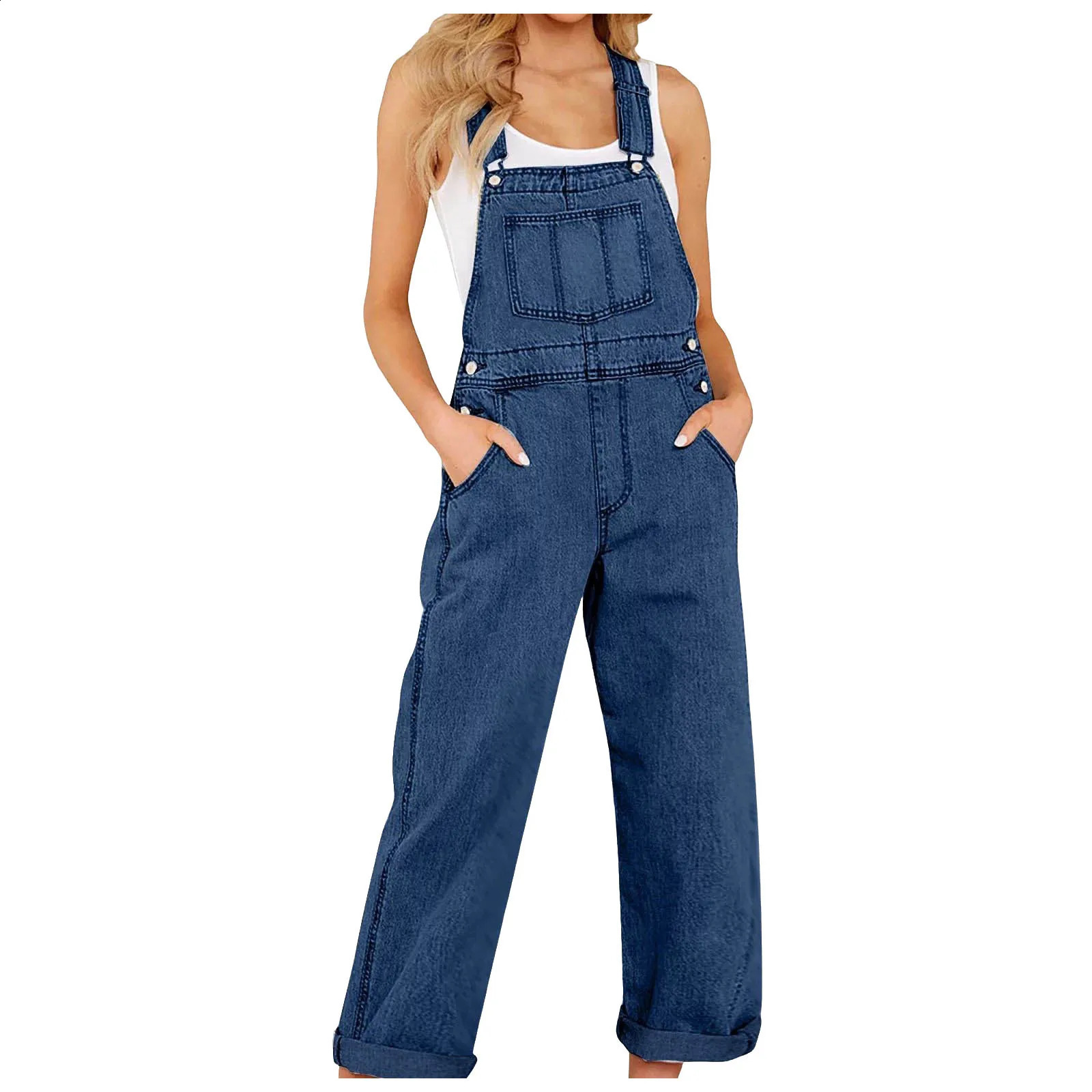 Women Summer Casual Denim Overalls With Pockets Straight Leg Jeans Jumpsuit Casual Romper Sexy Club Outfit For Womens 250122
