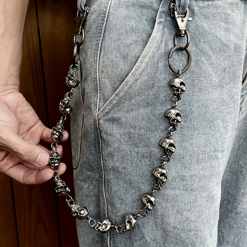 Fashion Personalized Motorcycle Metal Ghost Head Jeans Chain Hip Hop Dark Skull Personalized Mens Fashion Waist Chain 250110