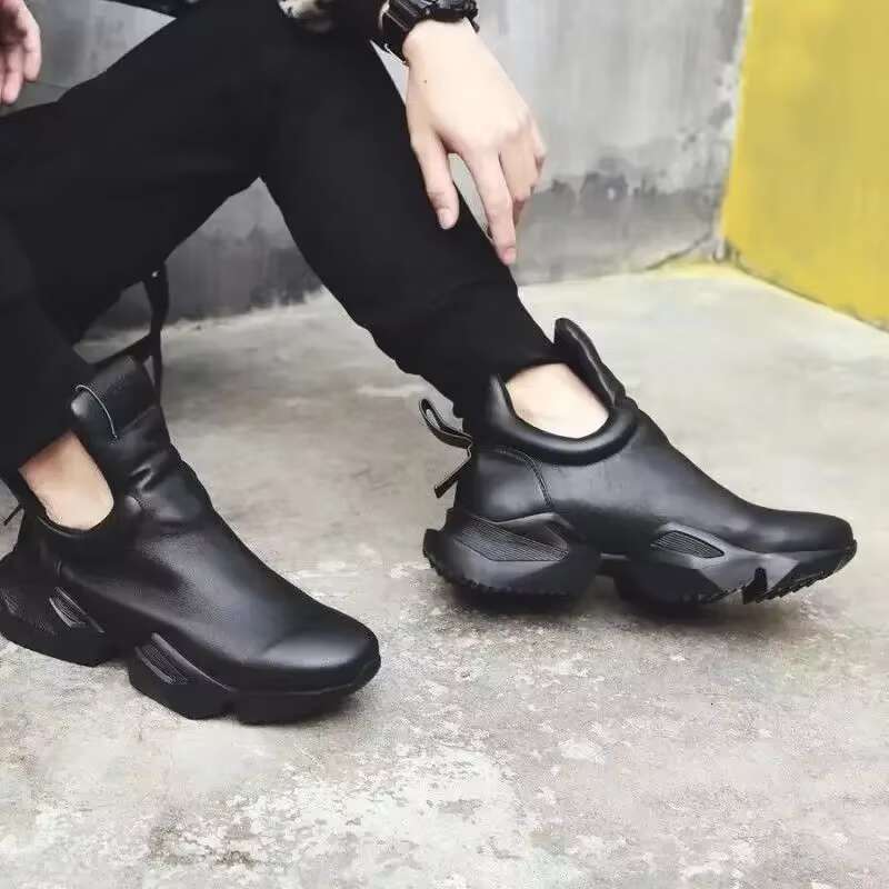 Winter New Men's Warm Thick Soled Leather Surface Korean Edition Personalized Trend Increase Casual Sports Cotton Shoes