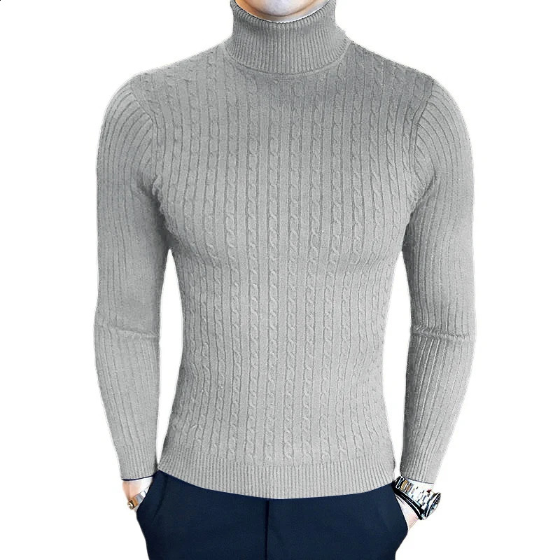 Mens Slim Fit Turtleneck Sweater Casual Twist Patterned Pullover Knitted Sweaters Autumn Outdoor Streetwear Warm Sweaters Men 250116
