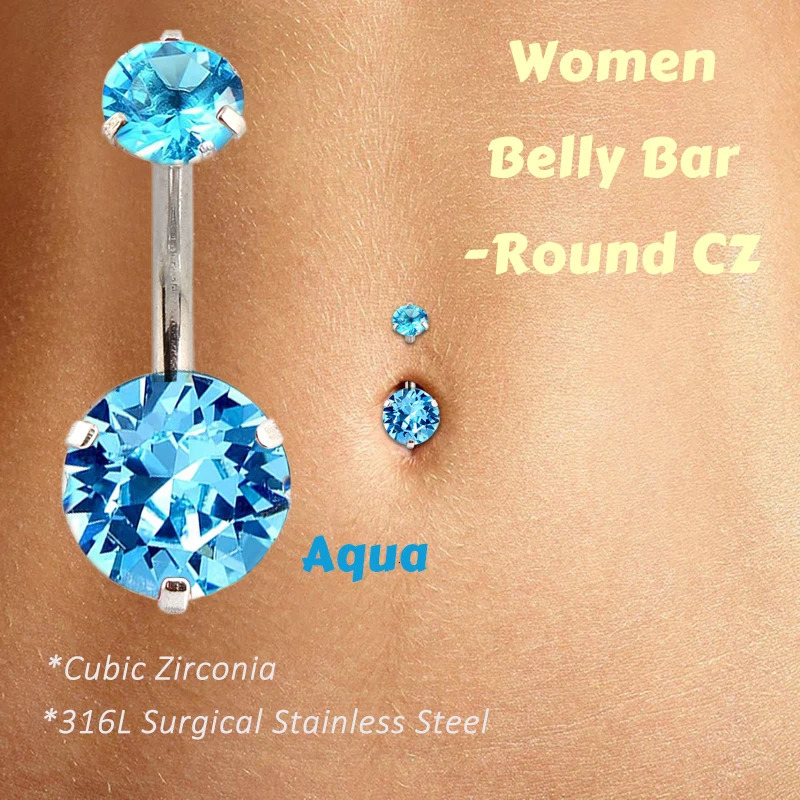 1 PcPack 316L Stainless Steel Belly Button Rings Navel Piercing Bar with Round CZCubic Zirconia Body Jewelry 250110