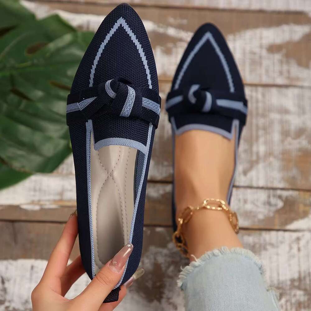 Flats New Knitted Slip Breathable Comfortable Solid Color Shoes Casual Pointed Toe Walking Loafers Sneakers Women
