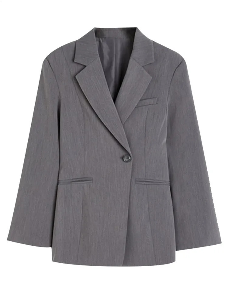 Elegant Slim Solid Womens Blazers Lapel One Button Shoulder Pads Long Sleeve Jacket Spring Office Lady Commute Outwear 250120