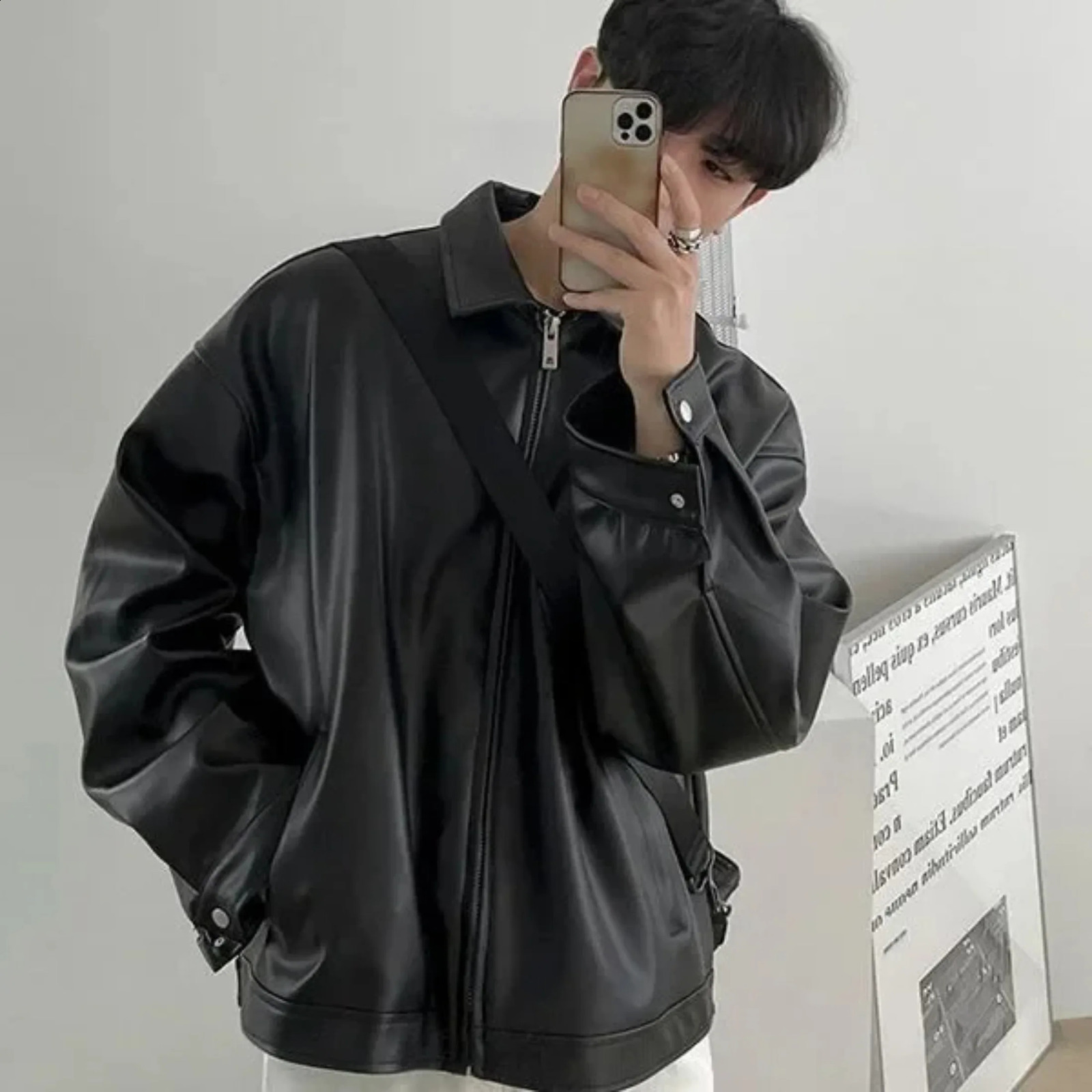 Trendy Mens Leather Jacket Korean Style Pu Leather Spring Casual Motorcycle Jacket Trendy Baseball Uniform 250120