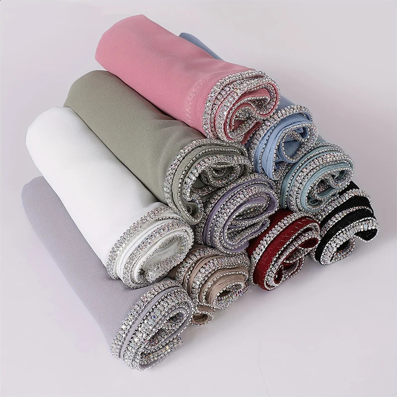 lain Pearl Bubble Chiffon Diamond Rhinestone Shawl Scarf High Quality Shimmer Beads Headband Wrap Foulard Muslim Hijab Sjaal 250121