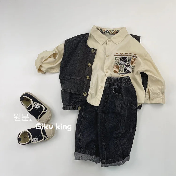 Spring Children Vintage Denim Trousers Toddler Boys Girls Loose Straight Leg Pants Kids Fashion Casual Versatile Jeans 250115