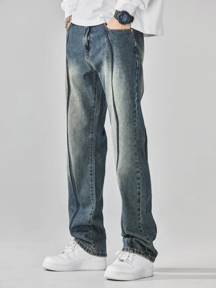 Trousers Cropped Broken Graphic Ripped Male Cowboy Pants with Holes Hip Hop Torn Jeans for Men Washed Y2k Vintage Trend Xs 250113