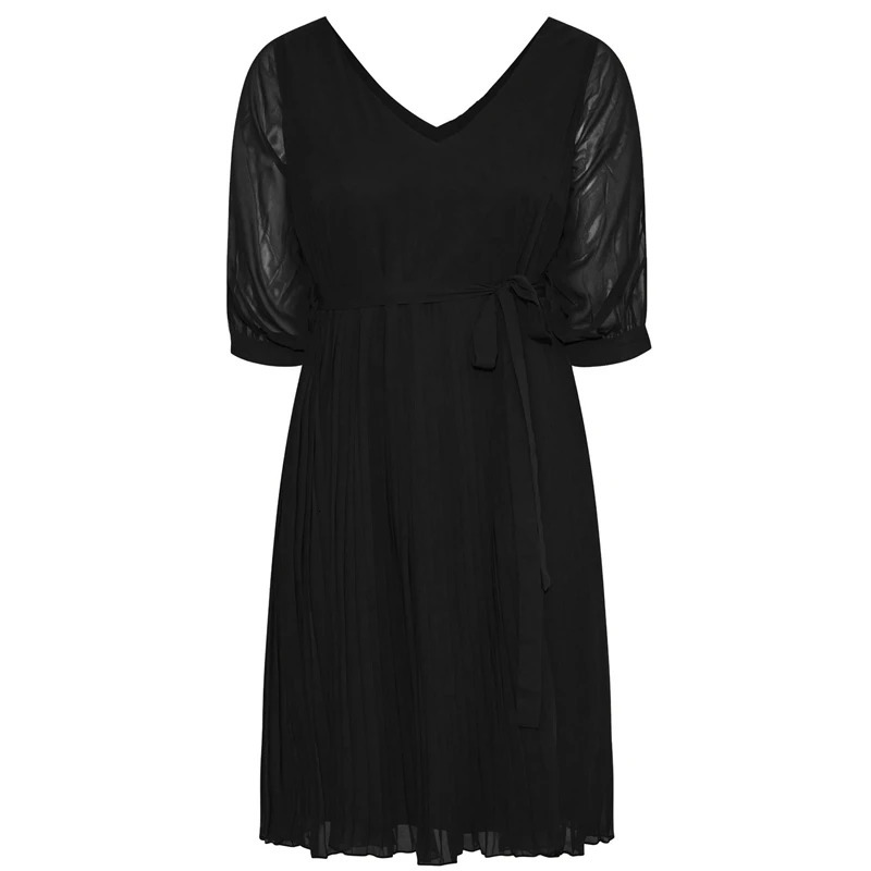 Plus Size 34 Sleeve Sexy Vneck Elegant Spring Autumn Formal Party Dres Flowy Midi Pleated Dress Night Out Evening 250121