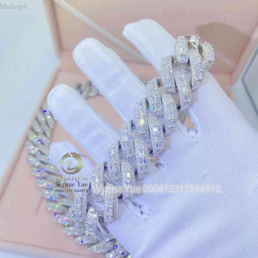 New 20mm Thick Heavy Baguette Gra Certificate Pass Dia Tester Vvs Moissanite Cuban Chain
