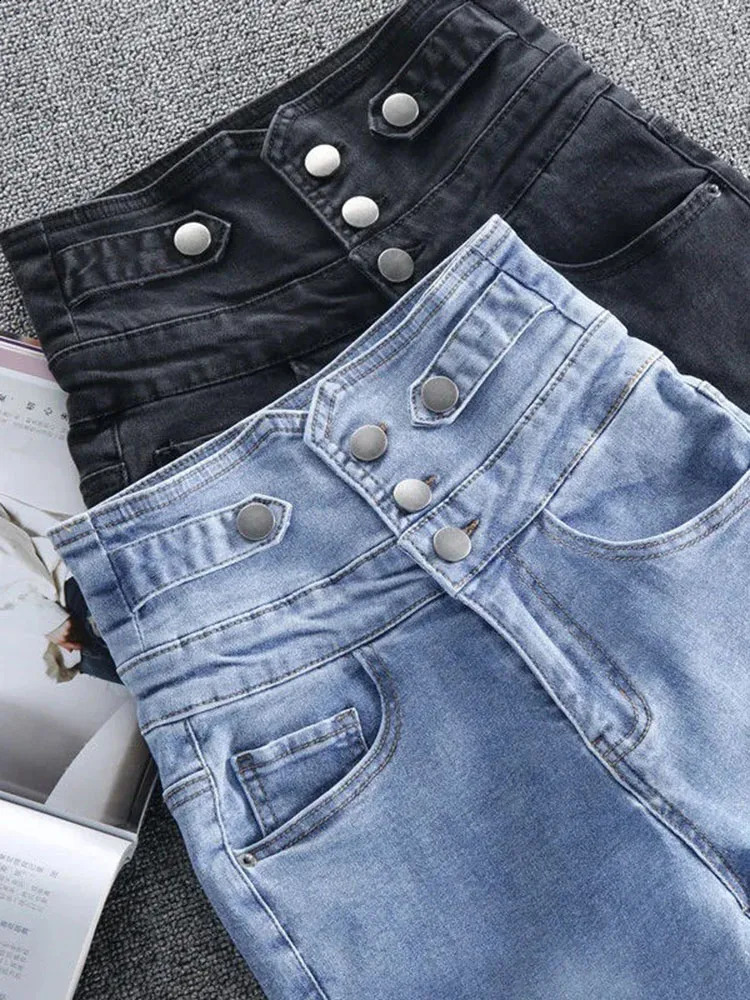 Korean n High Waist Pencil Jeans Woman Casual Vintage Skinny Stretch Denim Pants Spring Fall Streetwear Solid Kot Pantolon 250108