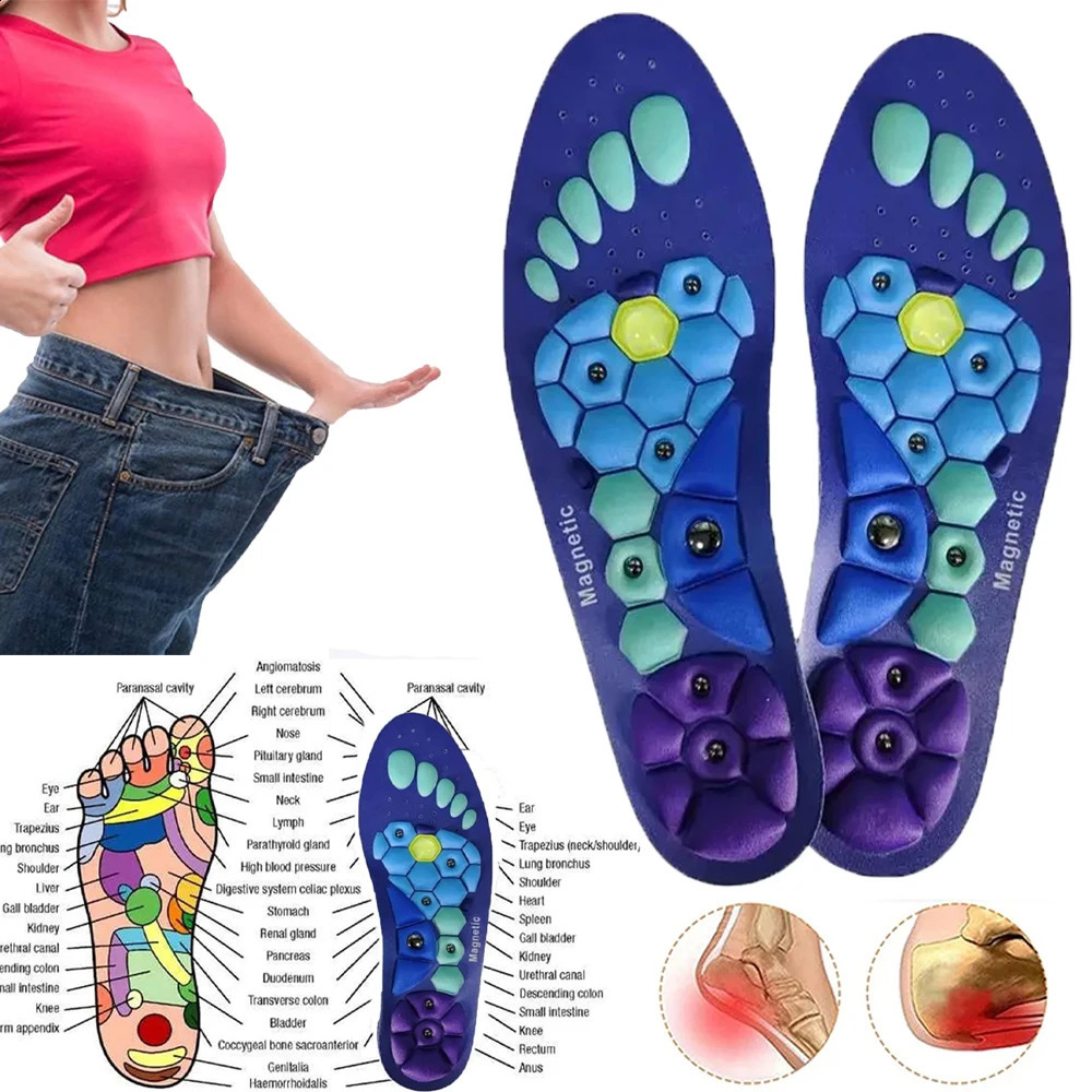 1Pair Acupressure Magnetic Therapy Insoles Slimming Breathable Running Shoes Cushion Feet Health Care Arch Support Sport Insoles 250120