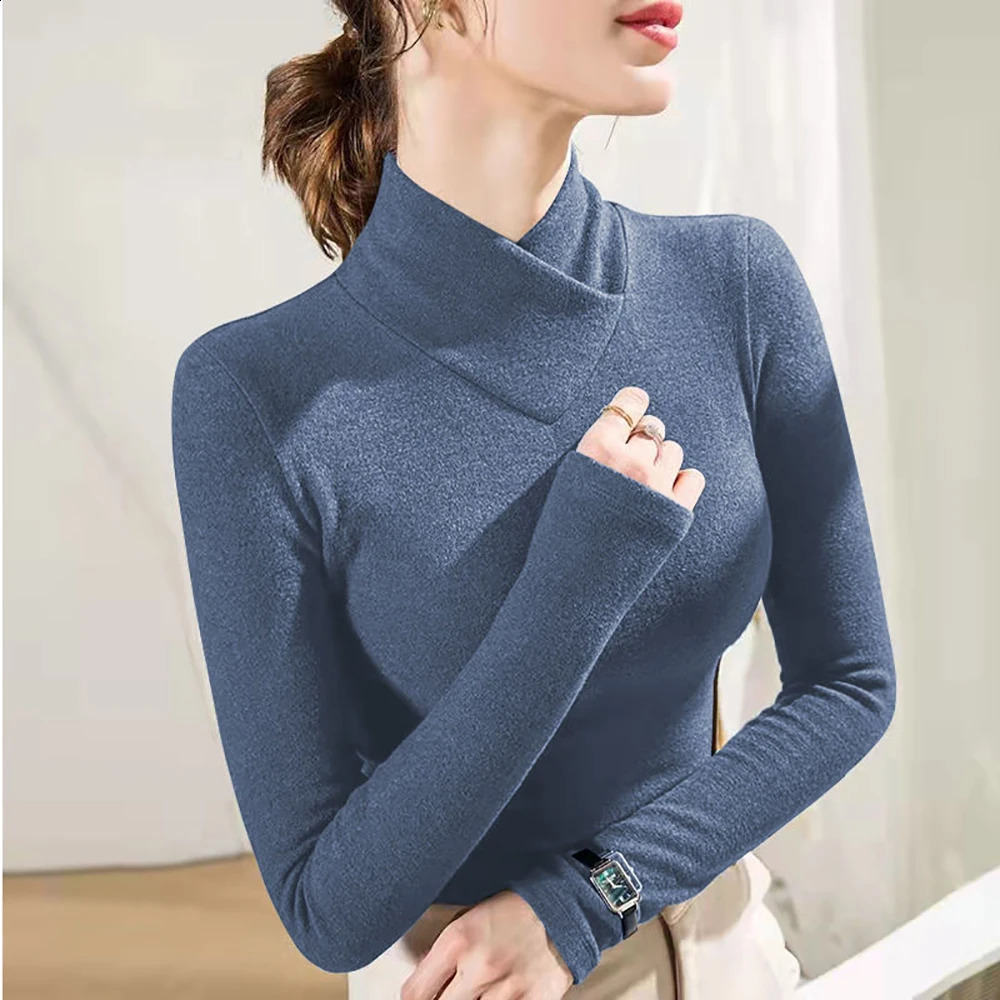 De Rong Half High Collar Underlay Top AutumnWinter Overlay Thick Warm Long Sleeve Tshirt for Women 250114