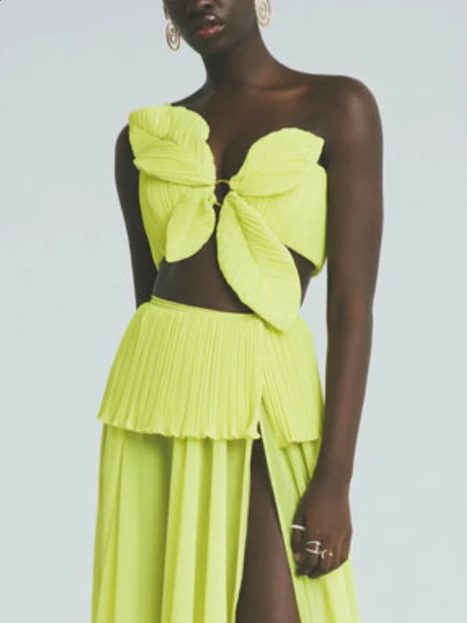 Pale Yellow 3d Three-Dimensional Split Women Bikini And Covered Long Skirt Butterfly Sexy Youth Fashion Swimsuit 250109