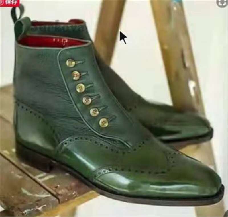 Flat Wedges Pu Leather Ankle Fashion Pointed Toe Button Metal Decoration Suede Casual Men's Shoes Large Size Short Boots