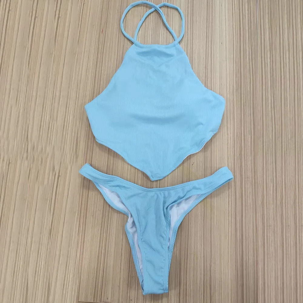 Vigorashely High Neck Cut Swimwear Women Sexy Thong Bikini 2024 Tied Top Swimsuit Female Brazilian Set Bathing Suit Swimming 250122