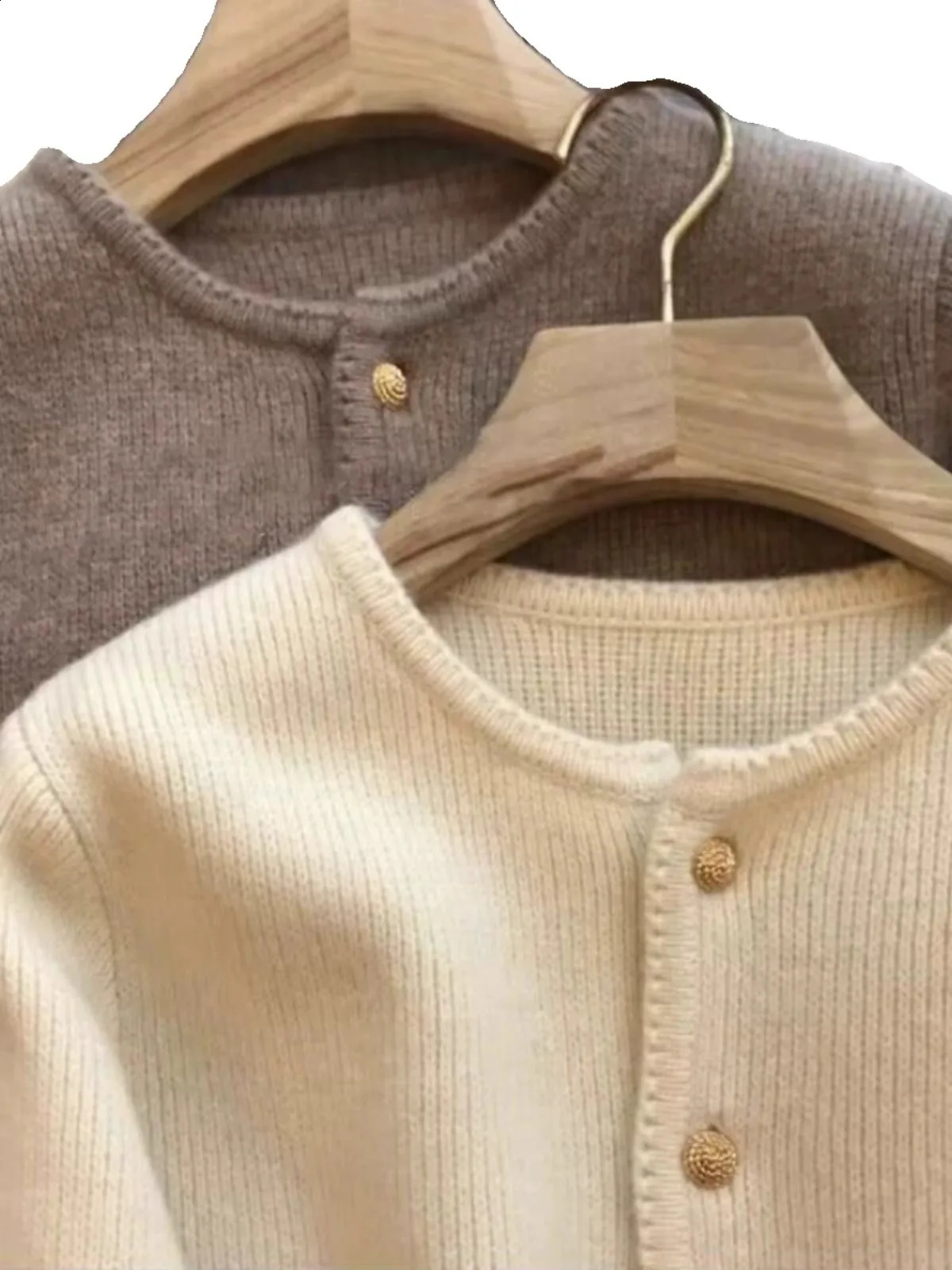 Crew neck 100 pure cashmere cardigan small fragrant coat womens spring and autumn loose wool knit sweater 250114