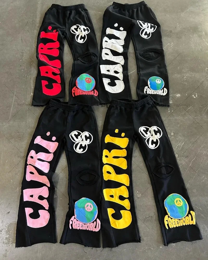 Embroidered American Wide Leg Pants Street Retro Trouser Womens Y2K Street Hip Hop Straight Knitted Pants Mens 250122