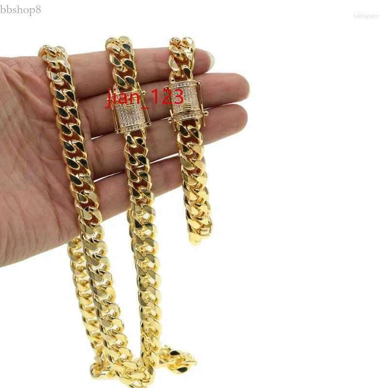 Necklace Earrings Set 2023 Cuban k Chain Wide 10.5mm Gold Filled High Quality Men Night Club Jewelry Pave Cz Hiphop Bg Bracele Half2